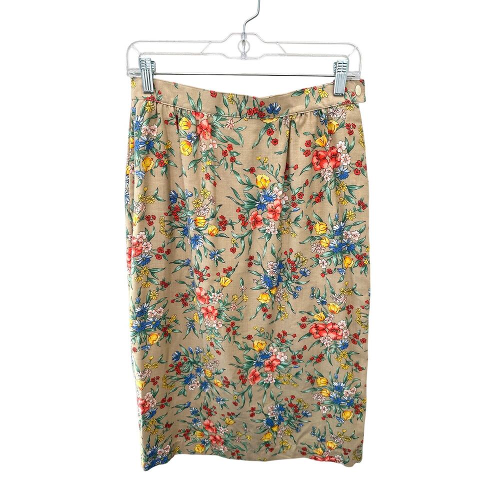 KORET | Vintage Tan Floral Midi Skirt Made in USA | Size 4